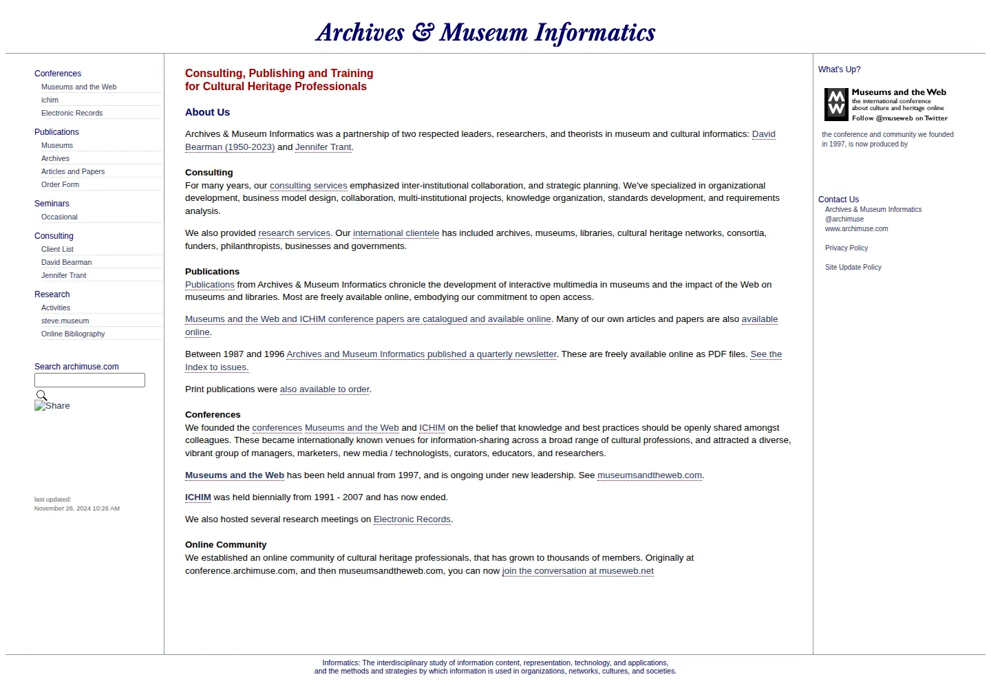 Captured homepage of archimuse.com in the current scan