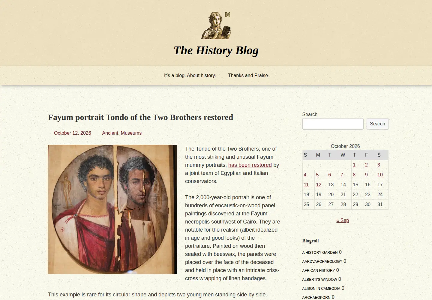 Screenshot of thehistoryblog.com