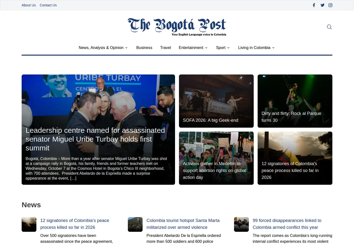 Captured homepage of thebogotapost.com in the current scan