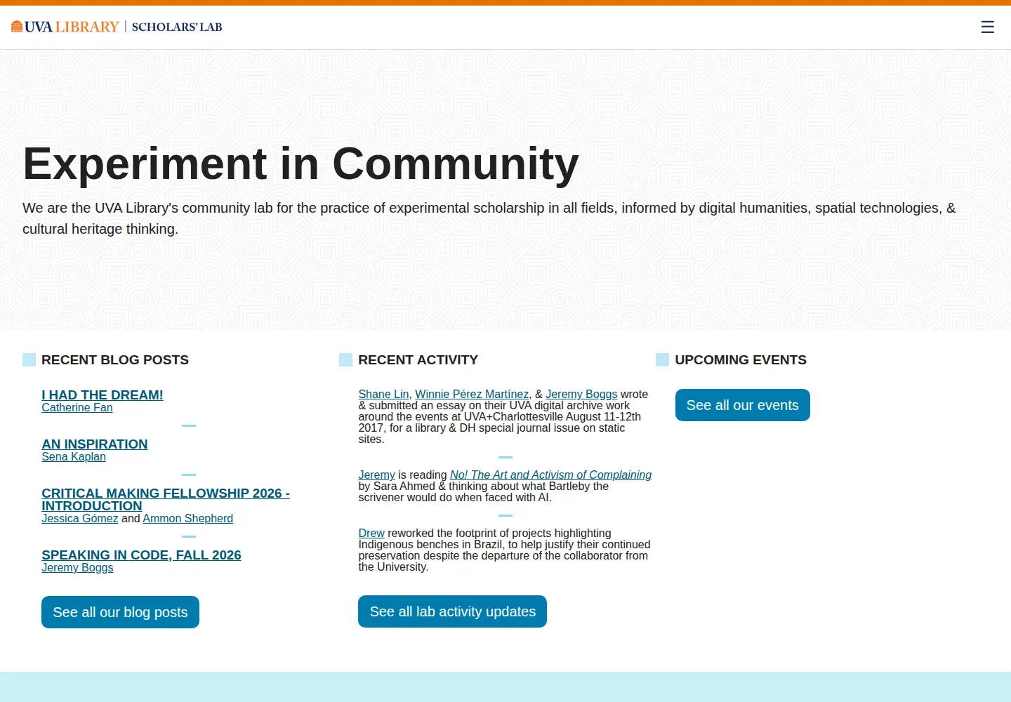 Captured homepage of scholarslab.org in the current scan