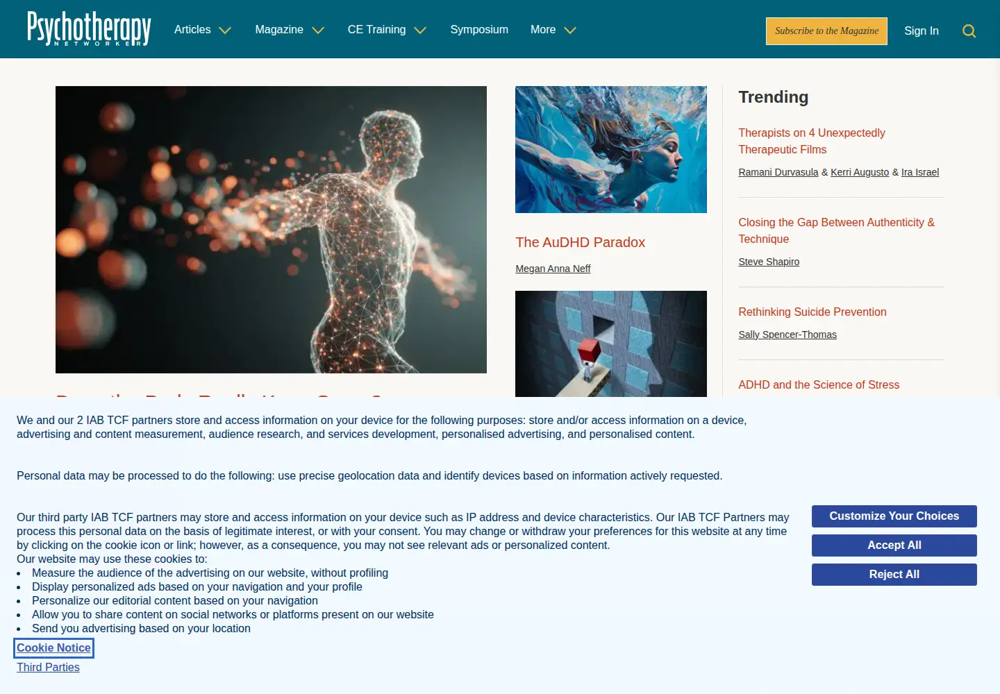 Captured homepage of psychotherapynetworker.org in the current scan