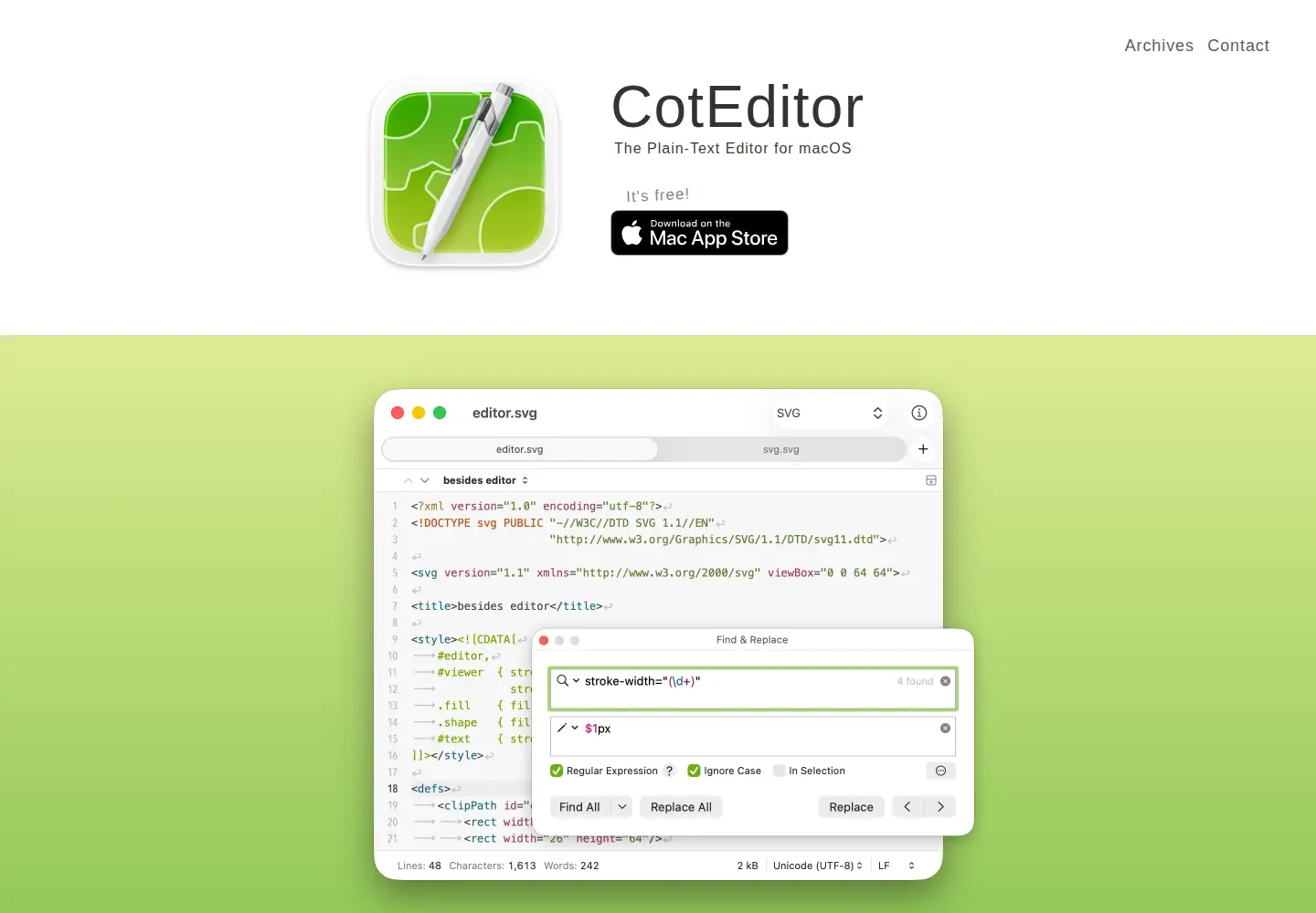 Screenshot of coteditor.com
