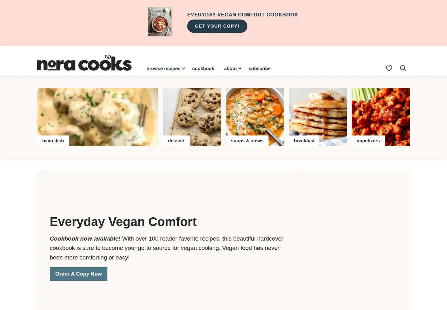 Captured homepage of noracooks.com in the current scan