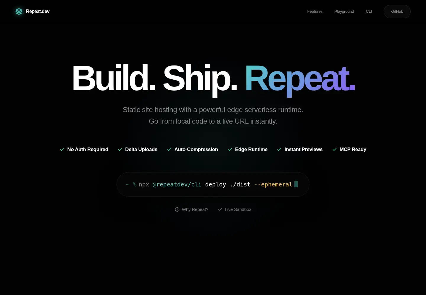 Captured homepage of repeat.dev in the current scan