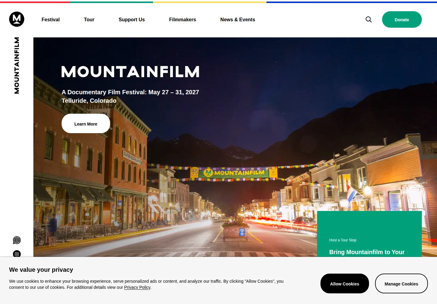 Captured homepage of mountainfilm.org in the current scan
