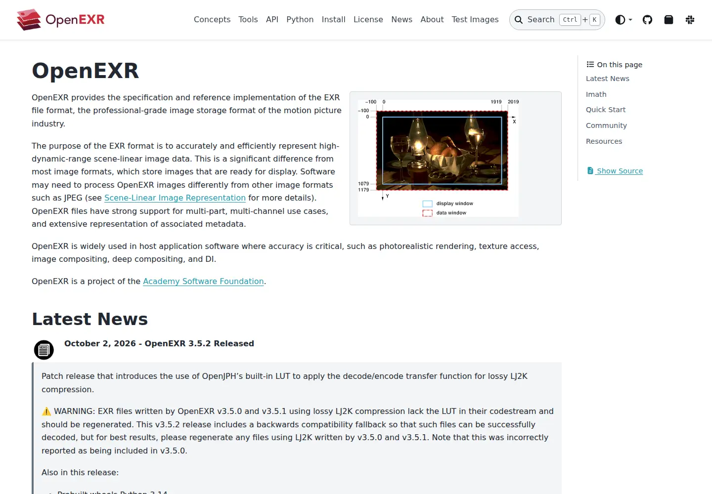 Screenshot of openexr.com