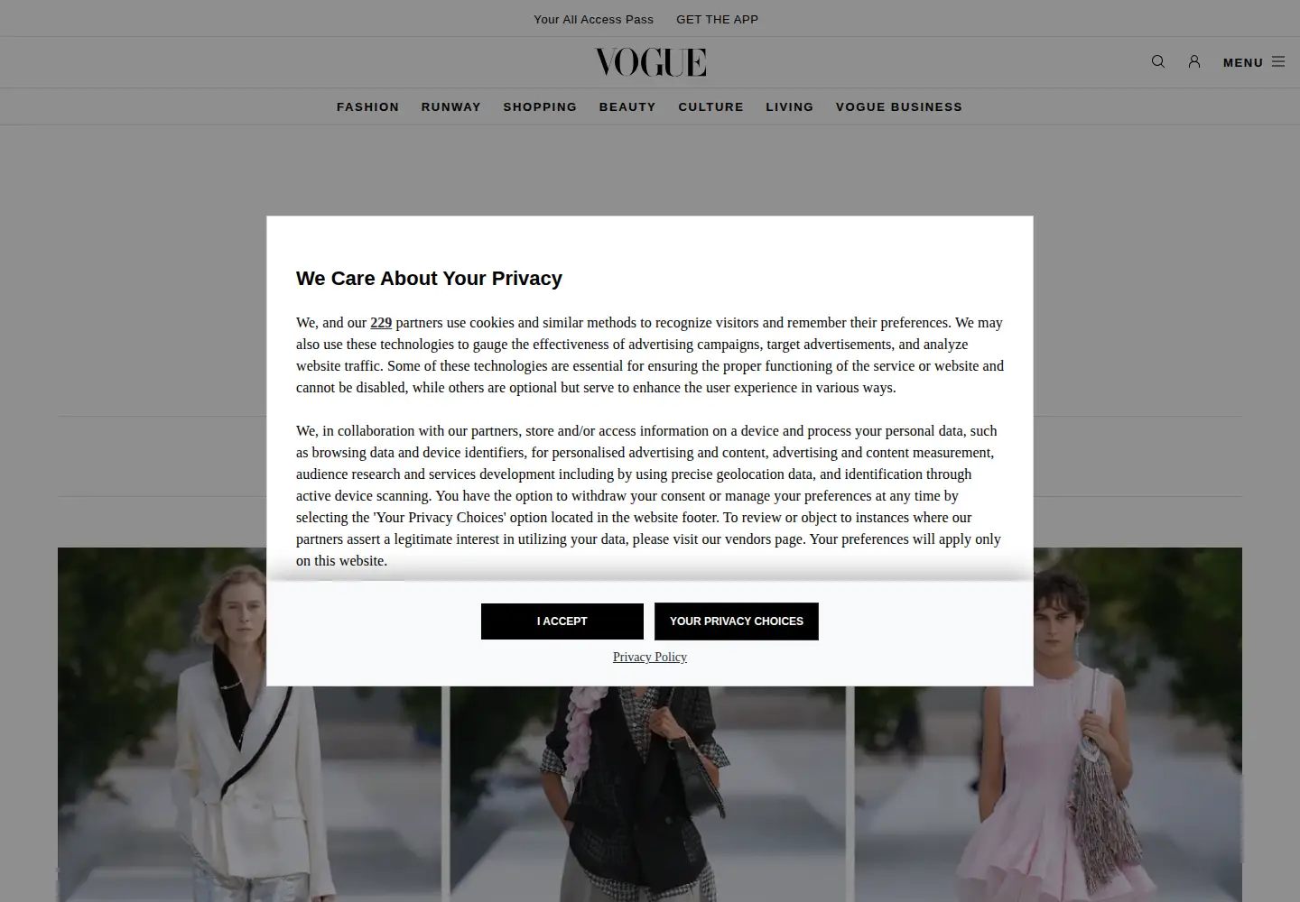 Screenshot of vogue.com