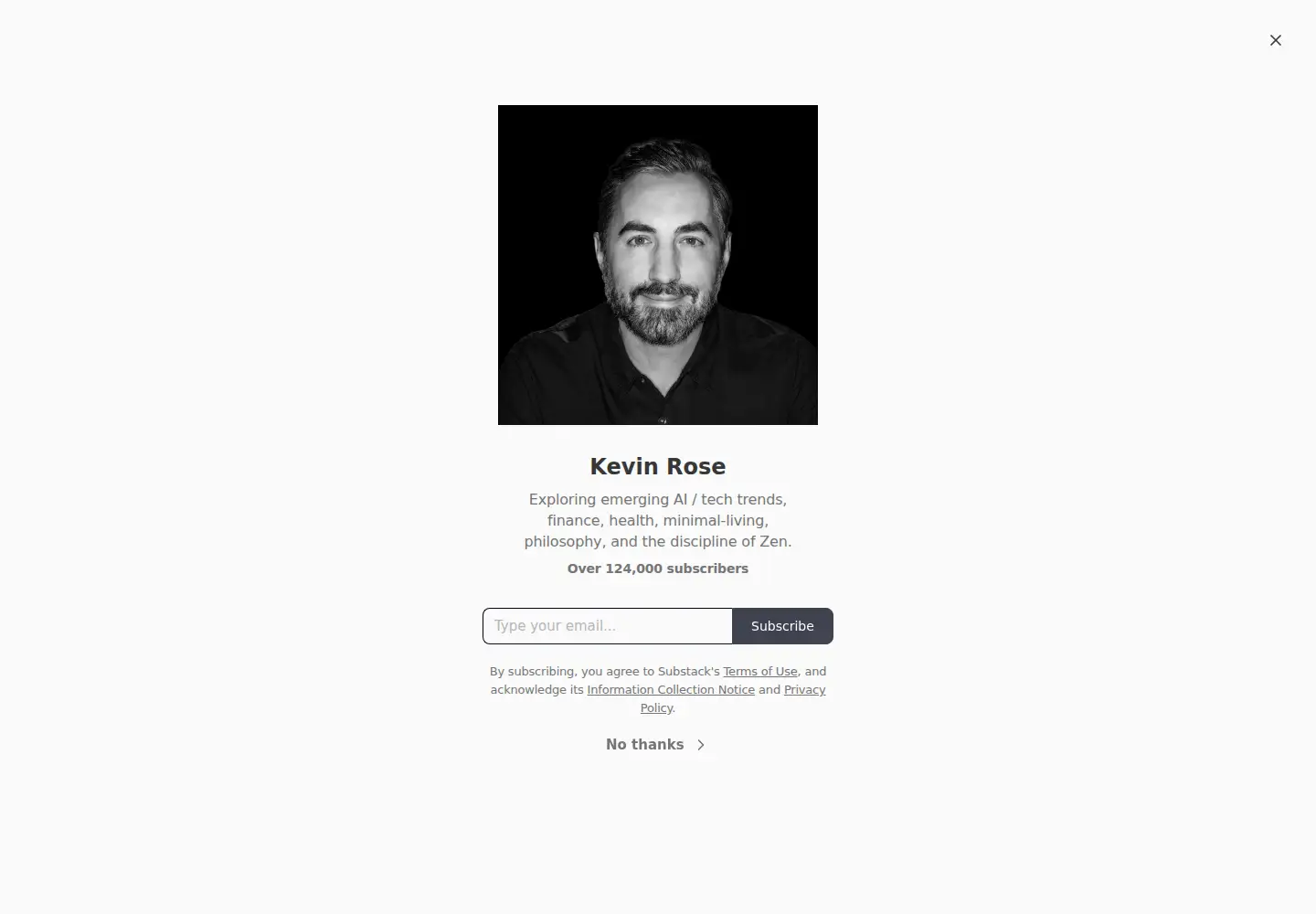 Captured homepage of kevinrose.com in the current scan