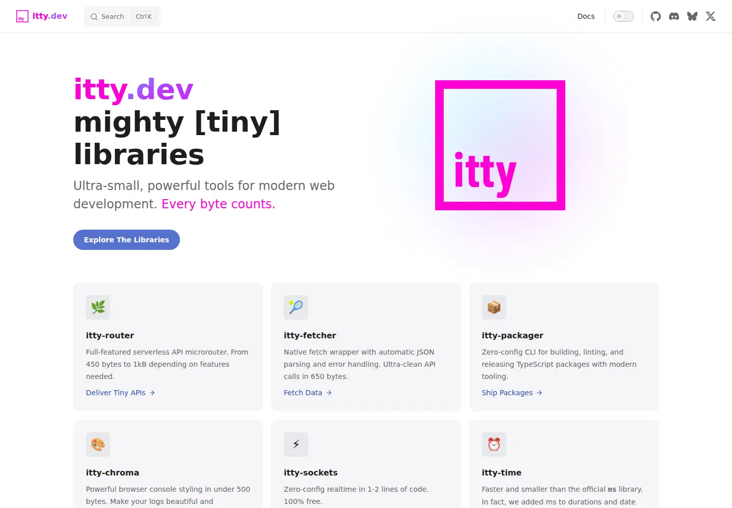 Captured homepage of itty.dev in the current scan