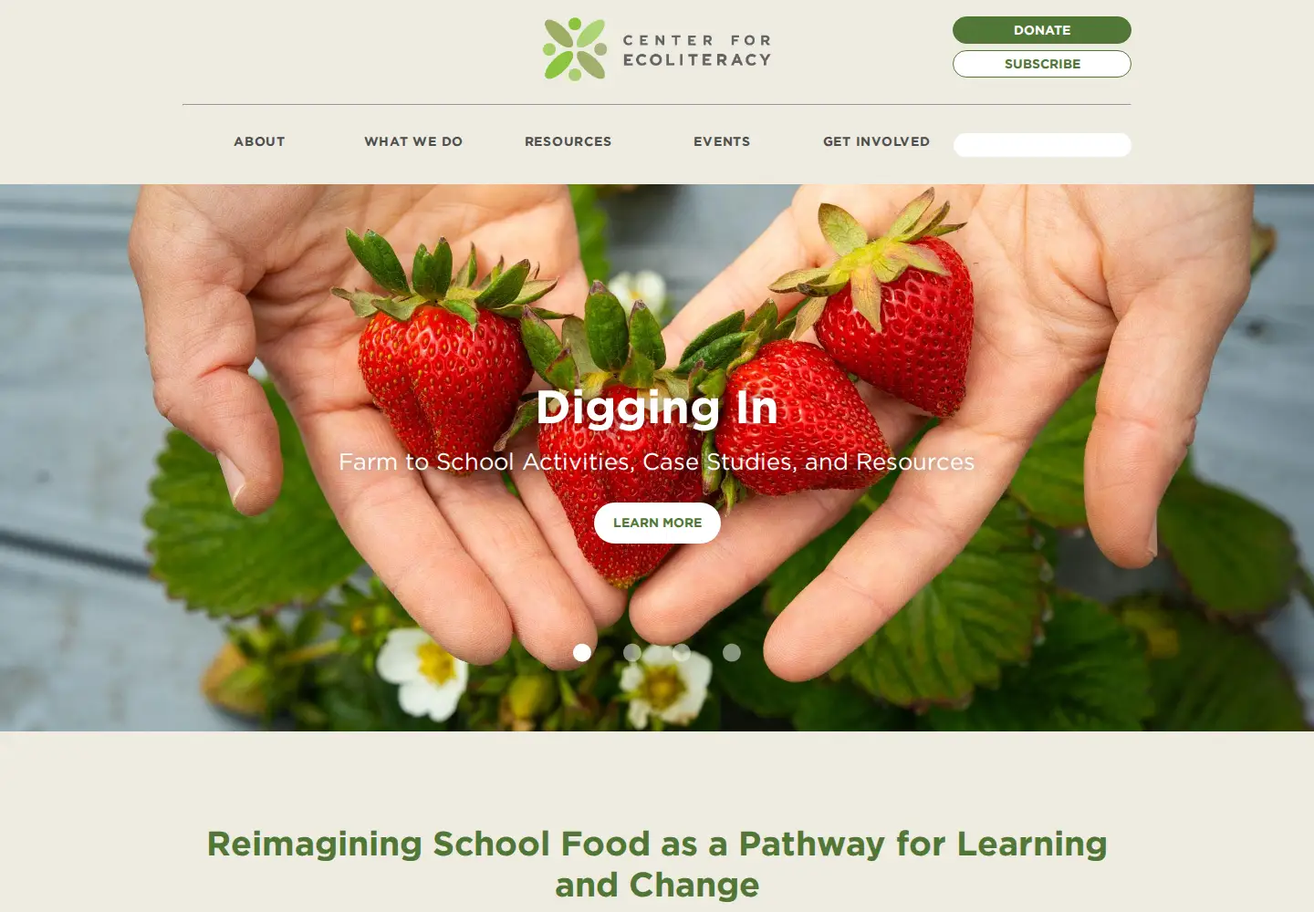 Captured homepage of ecoliteracy.org in the current scan