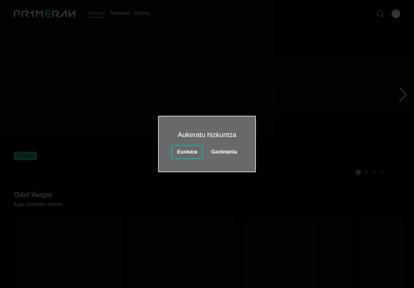 Captured homepage of primeran.eus in the current scan