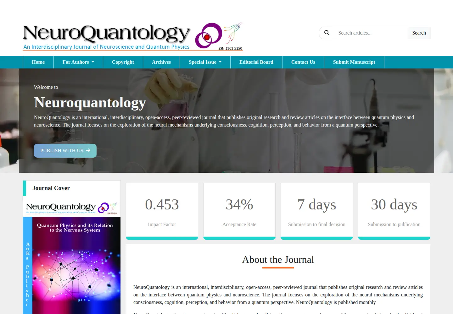 Captured homepage of neuroquantology.com in the current scan