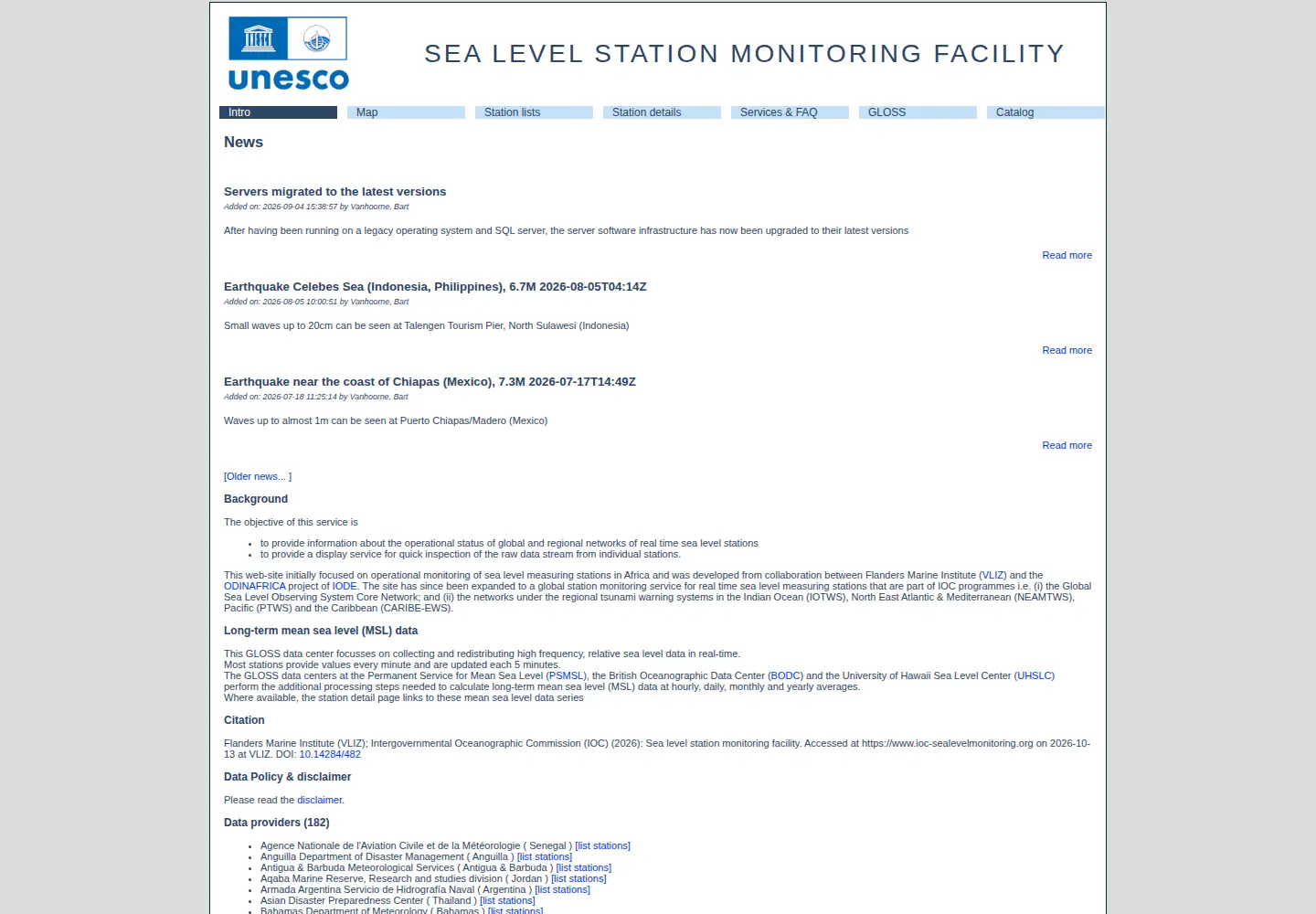 Screenshot of ioc-sealevelmonitoring.org