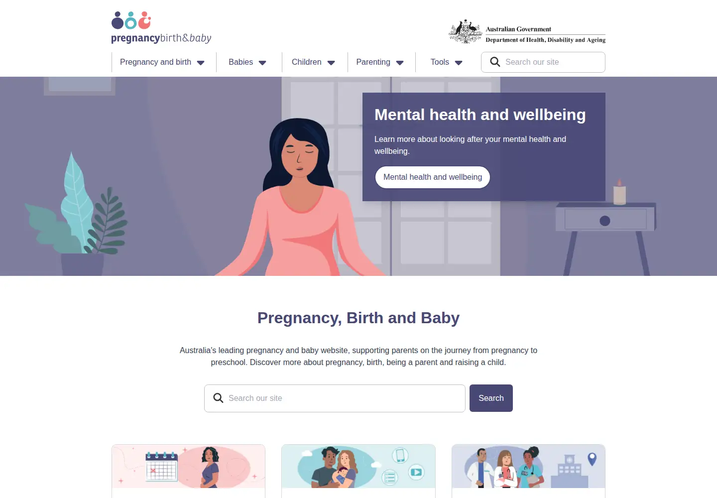Screenshot of pregnancybirthbaby.org.au