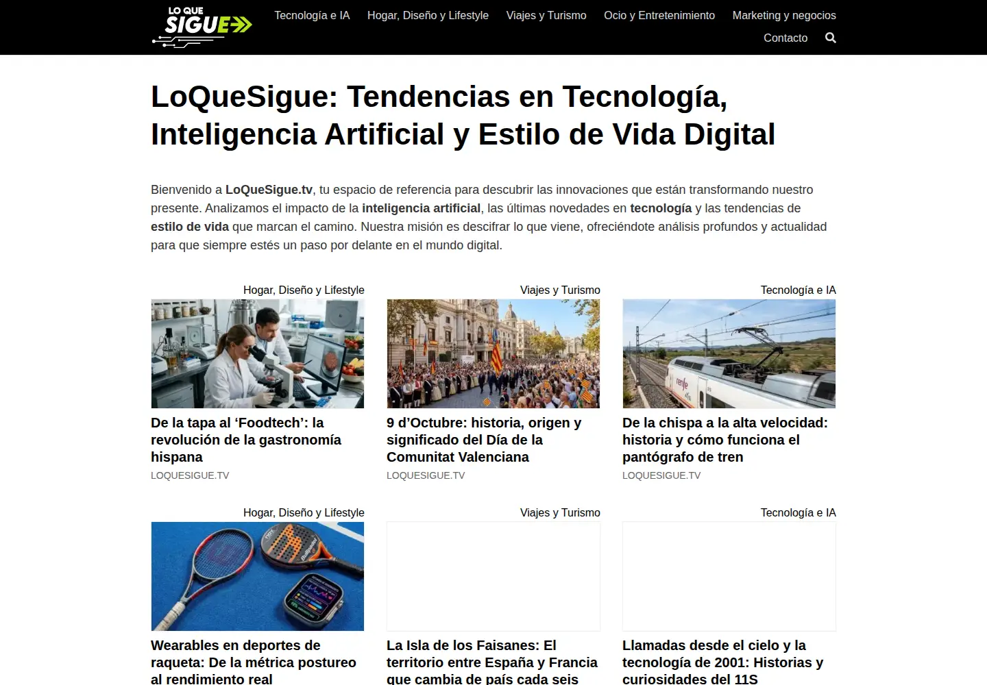 Captured homepage of loquesigue.tv in the current scan