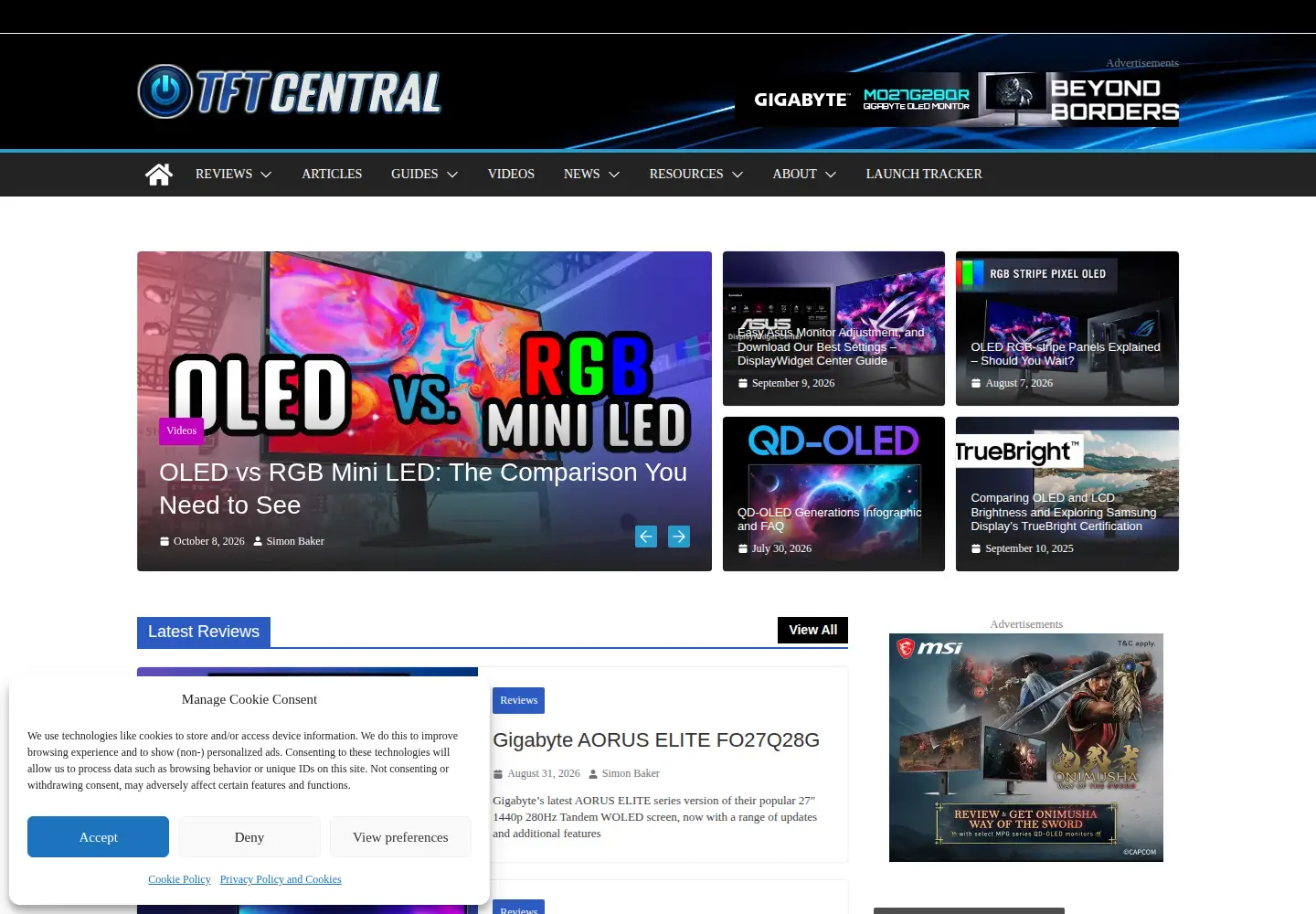 Captured homepage of tftcentral.co.uk in the current scan