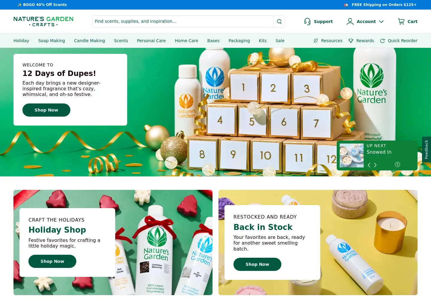 Captured homepage of naturesgardencandles.com in the current scan