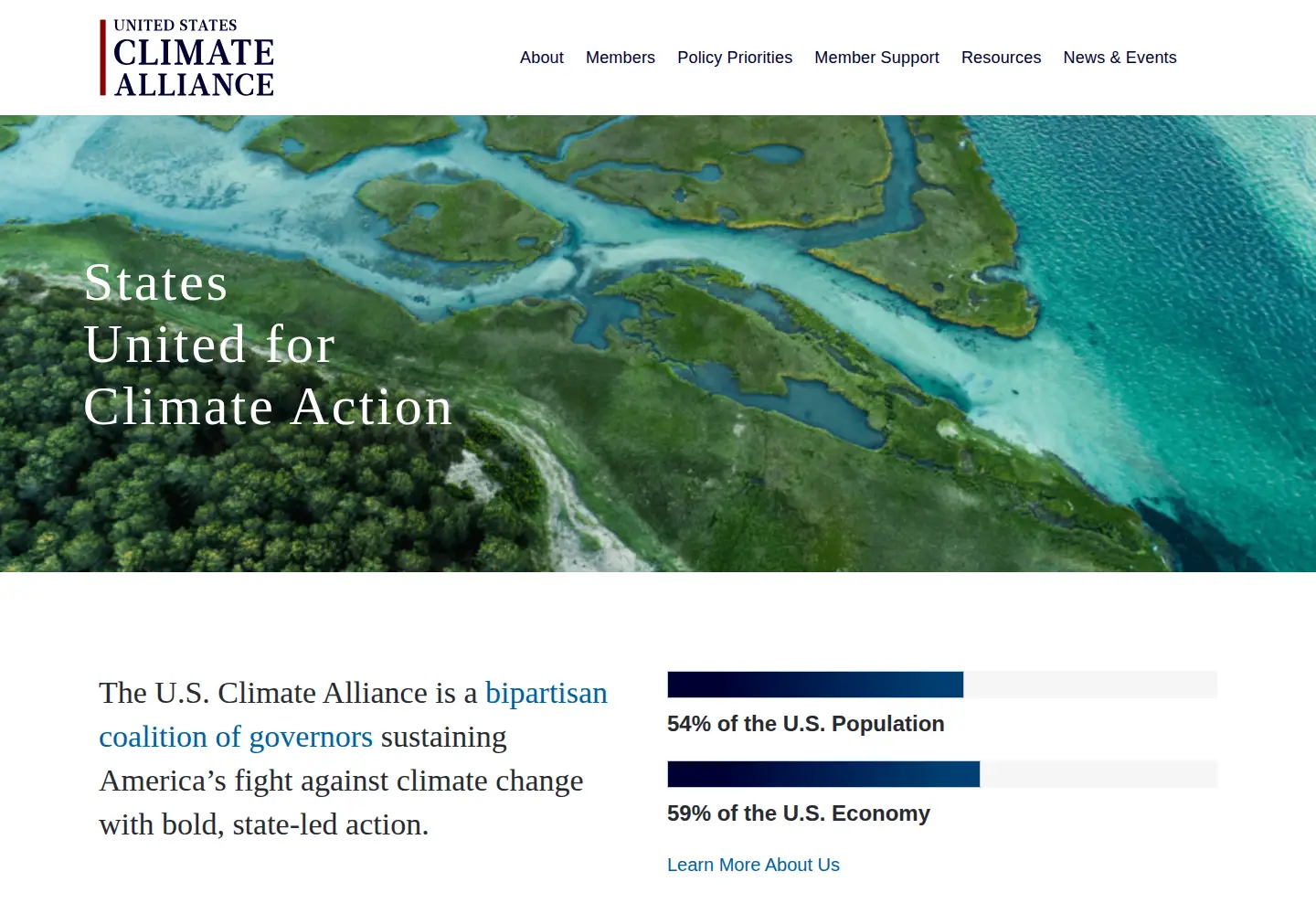 Captured homepage of usclimatealliance.org in the current scan