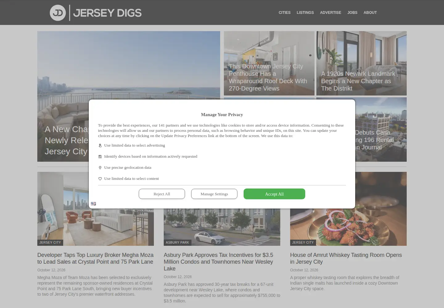 Screenshot of jerseydigs.com