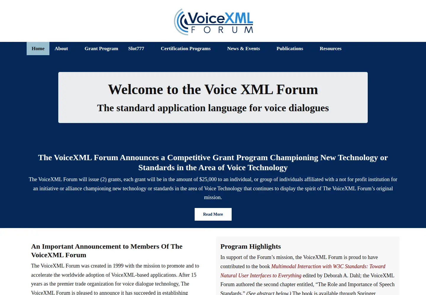 Captured homepage of voicexml.org in the current scan
