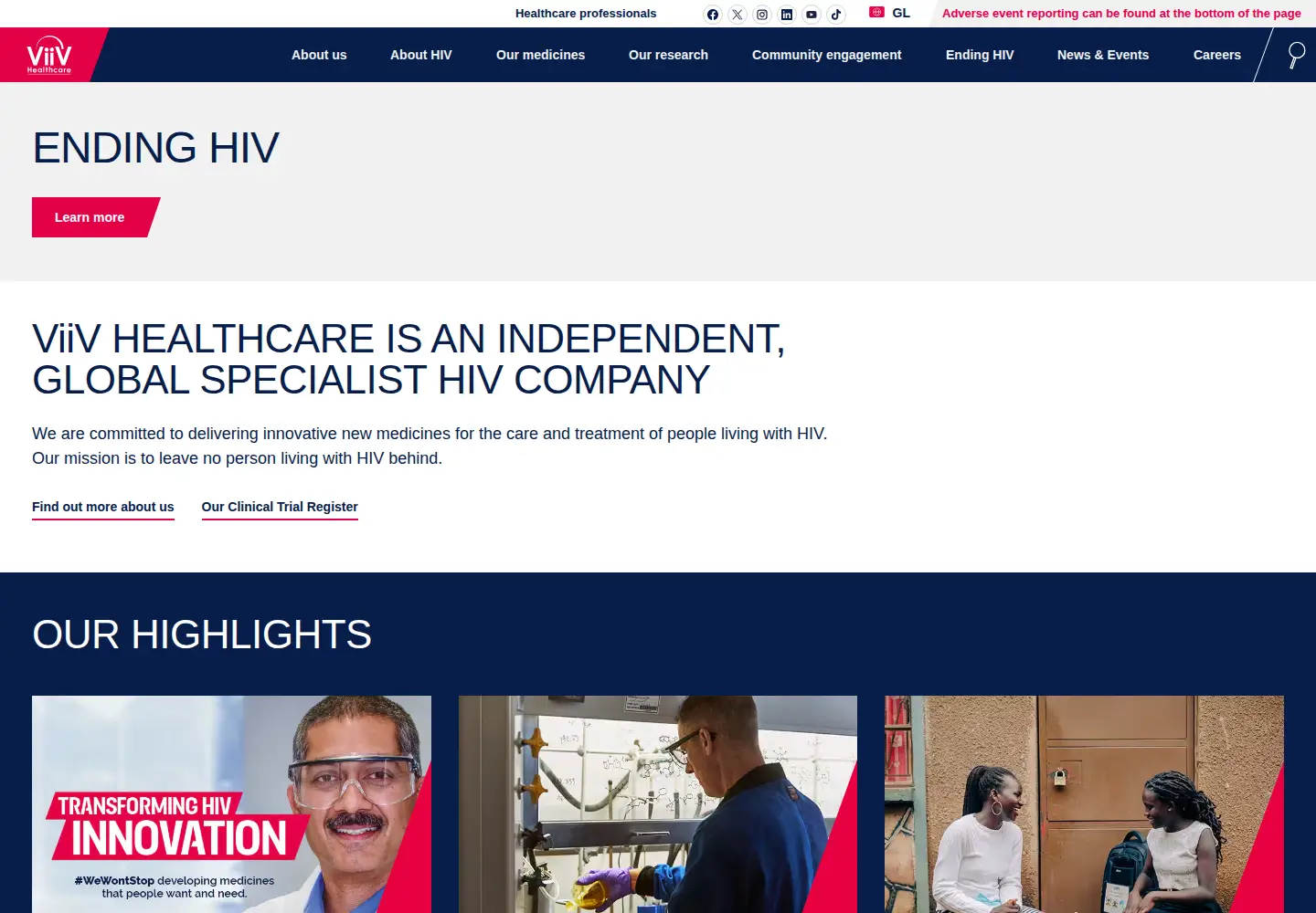 Captured homepage of viivhealthcare.com in the current scan
