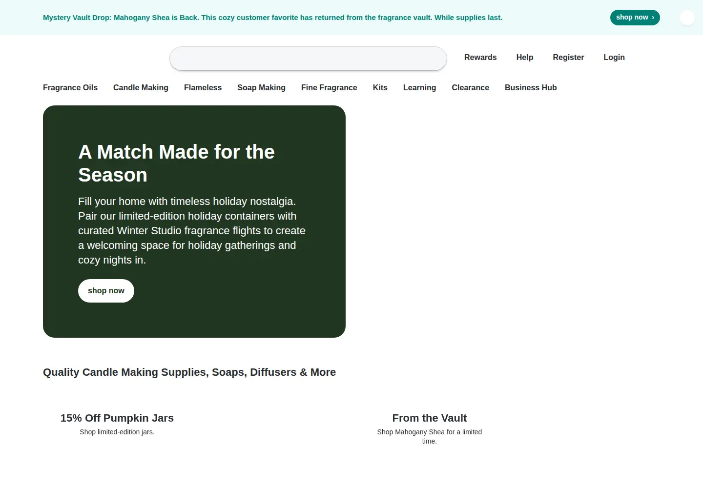 Captured homepage of candlescience.com in the current scan