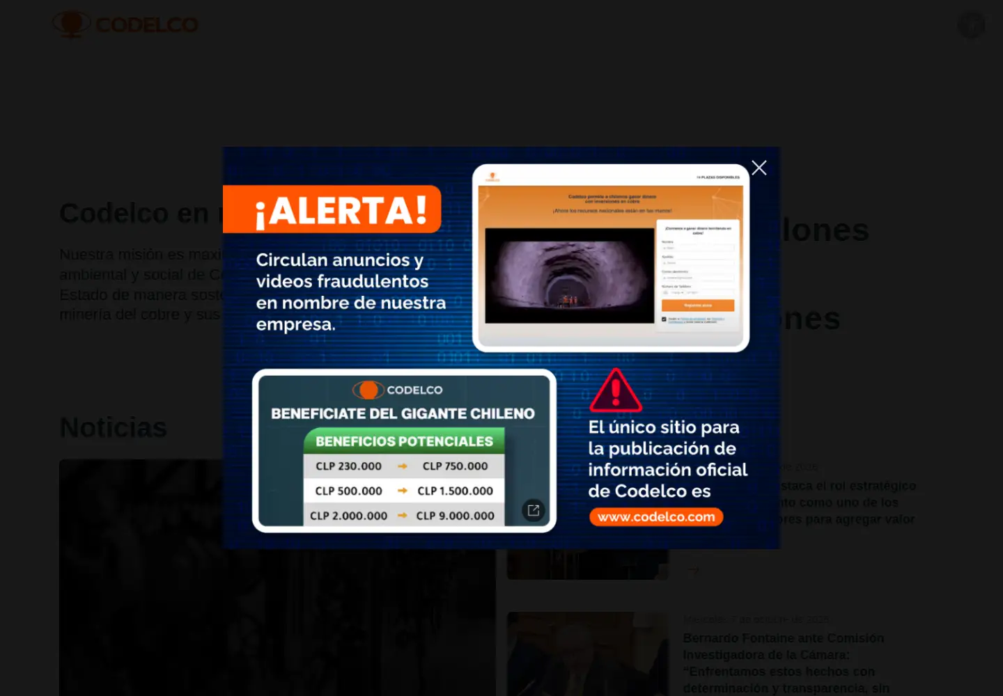 Screenshot of codelco.com