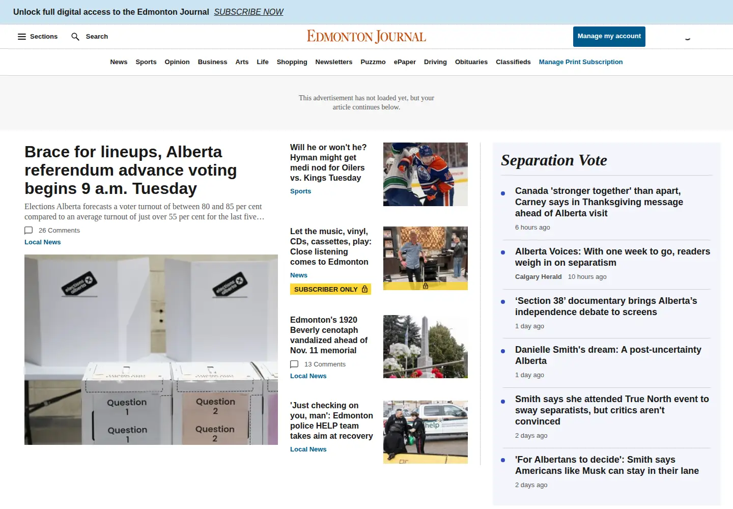 Screenshot of edmontonexaminer.com