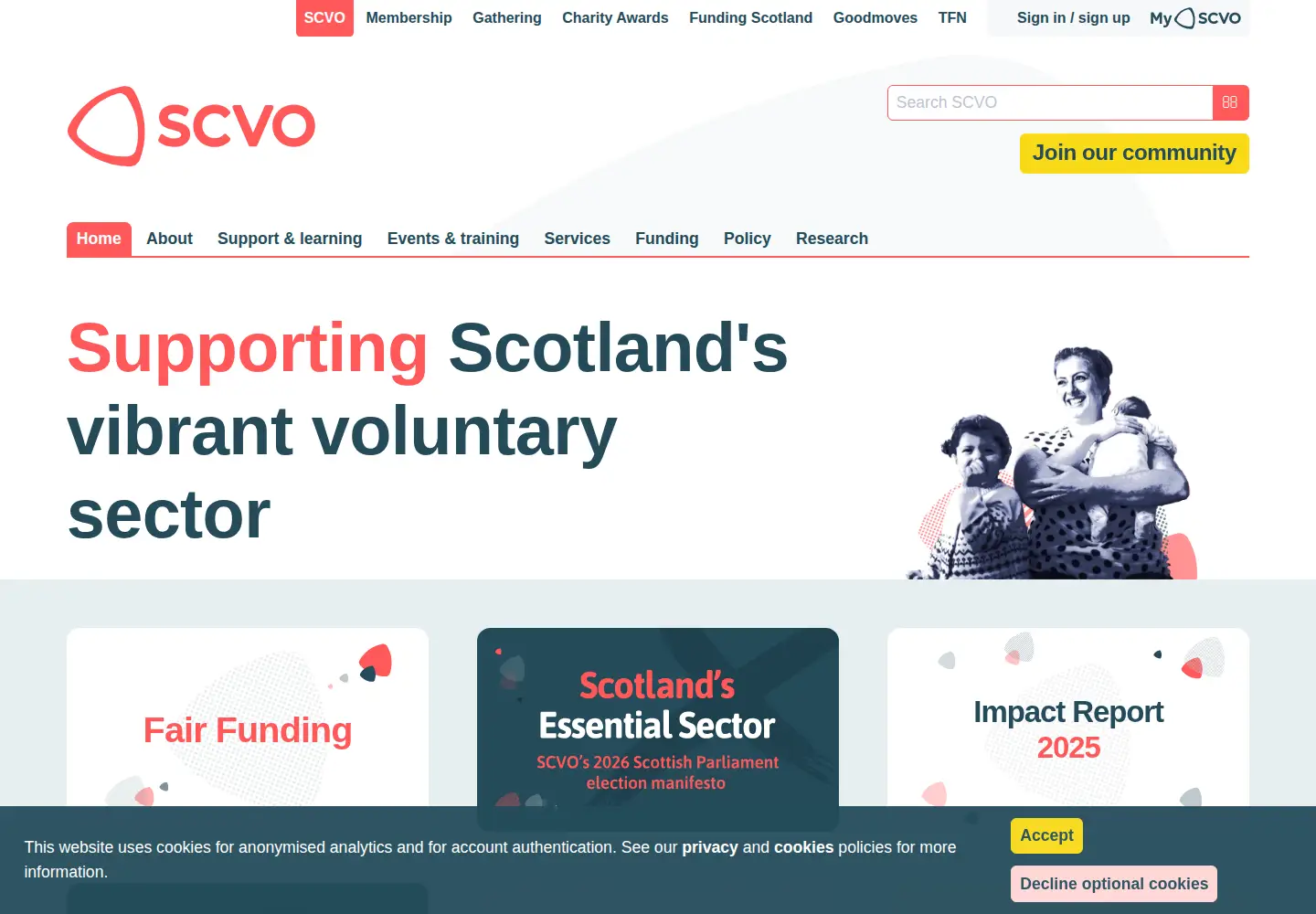 Captured homepage of scvo.org.uk in the current scan