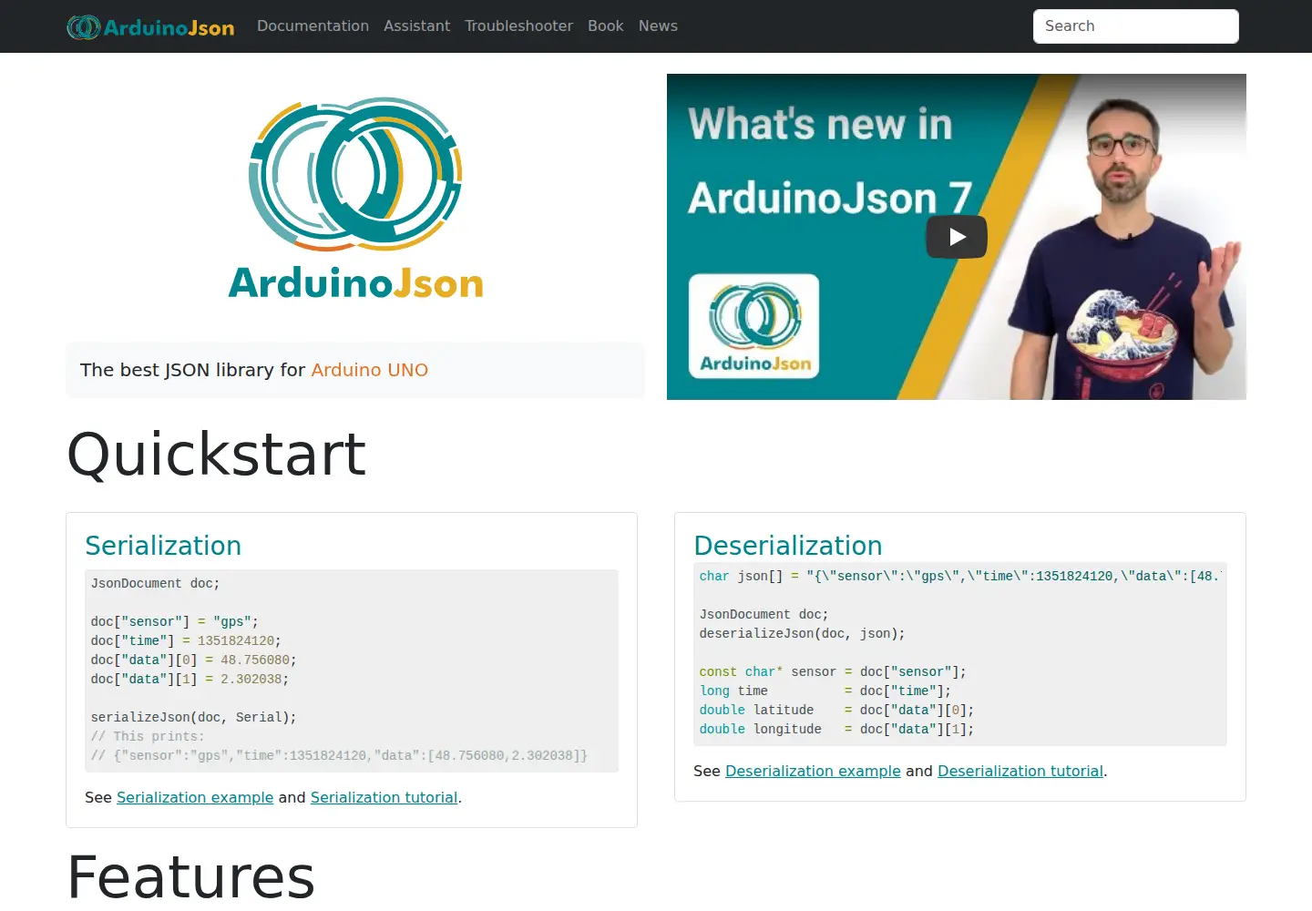 Captured homepage of arduinojson.org in the current scan