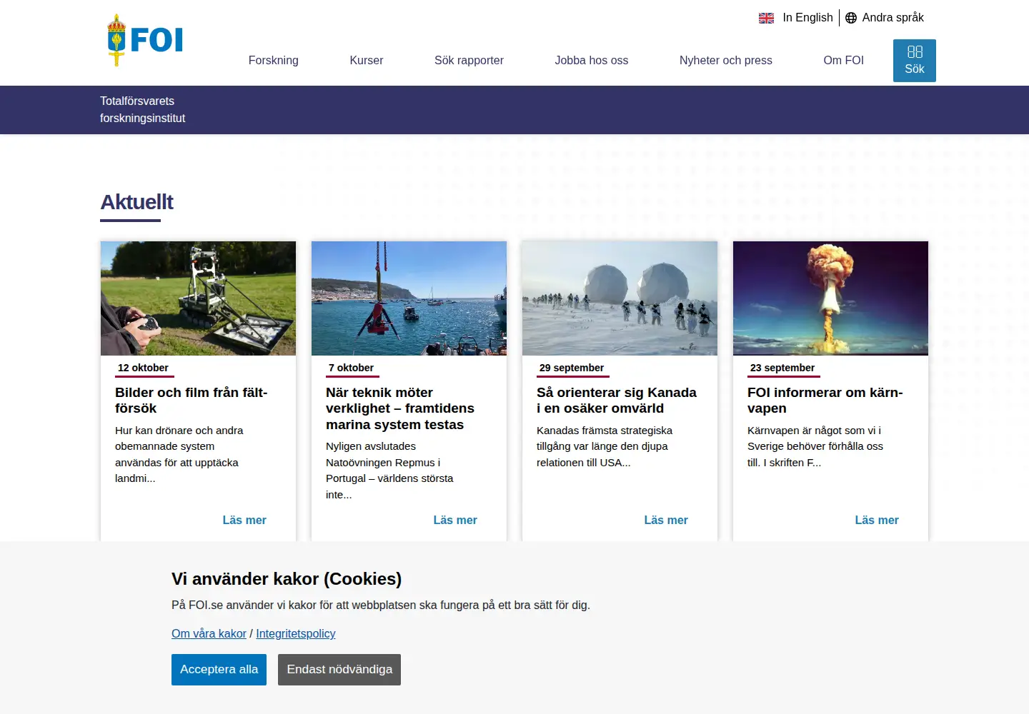 Captured homepage of foi.se in the current scan