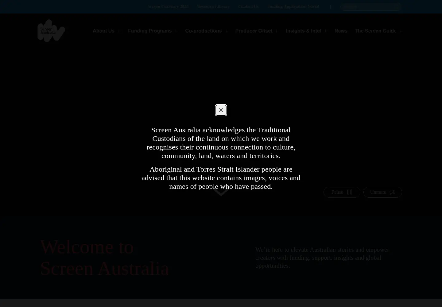 Captured homepage of screenaustralia.gov.au in the current scan