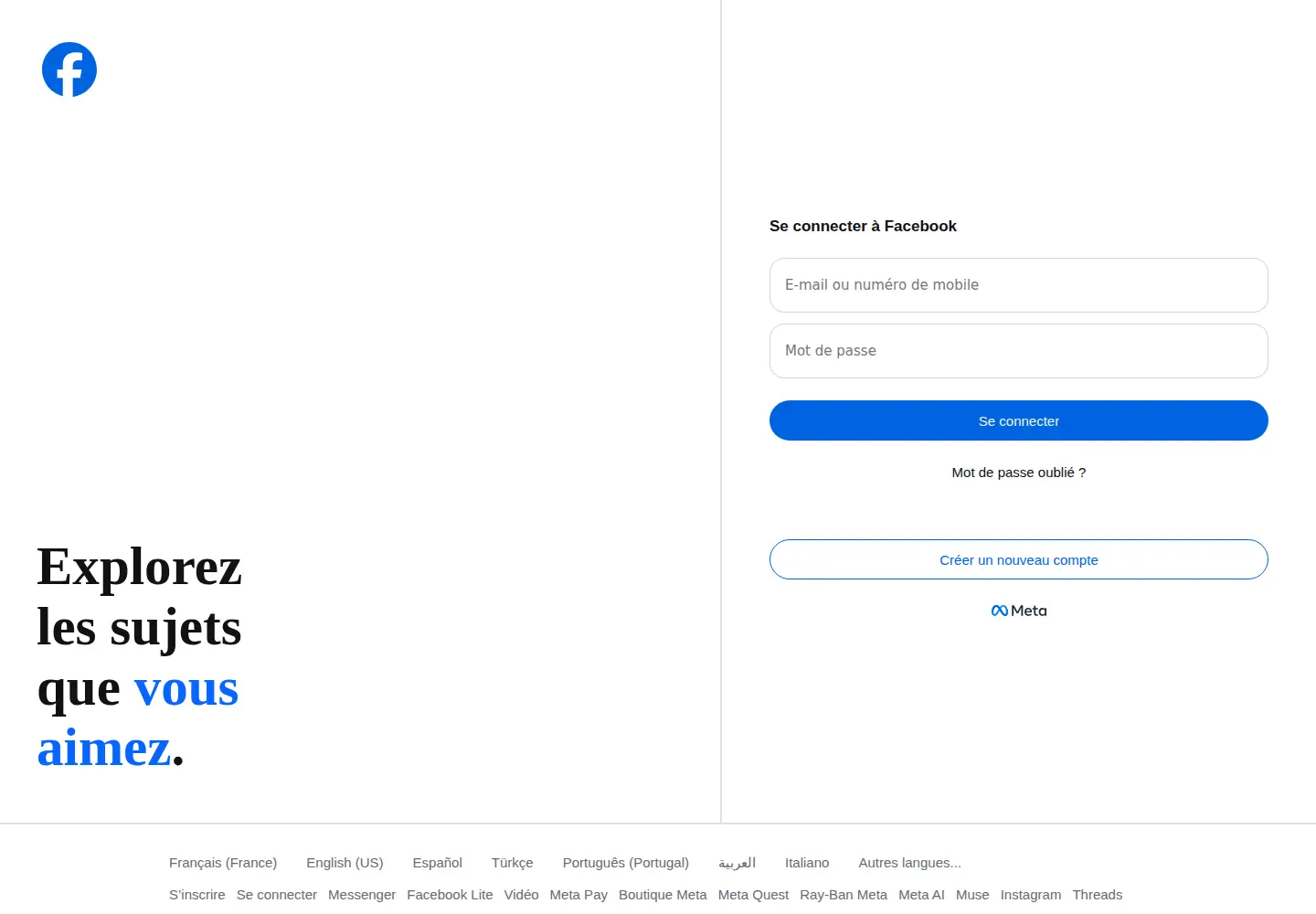 Captured homepage of facebook.fr in the current scan