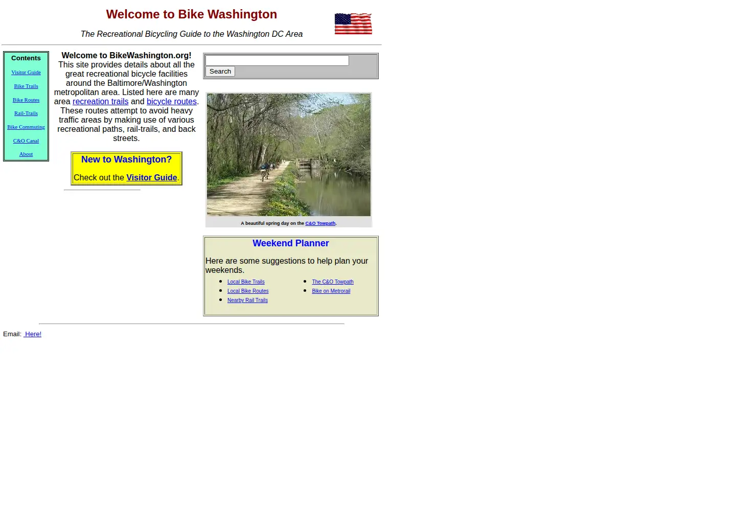 Captured homepage of bikewashington.org in the current scan