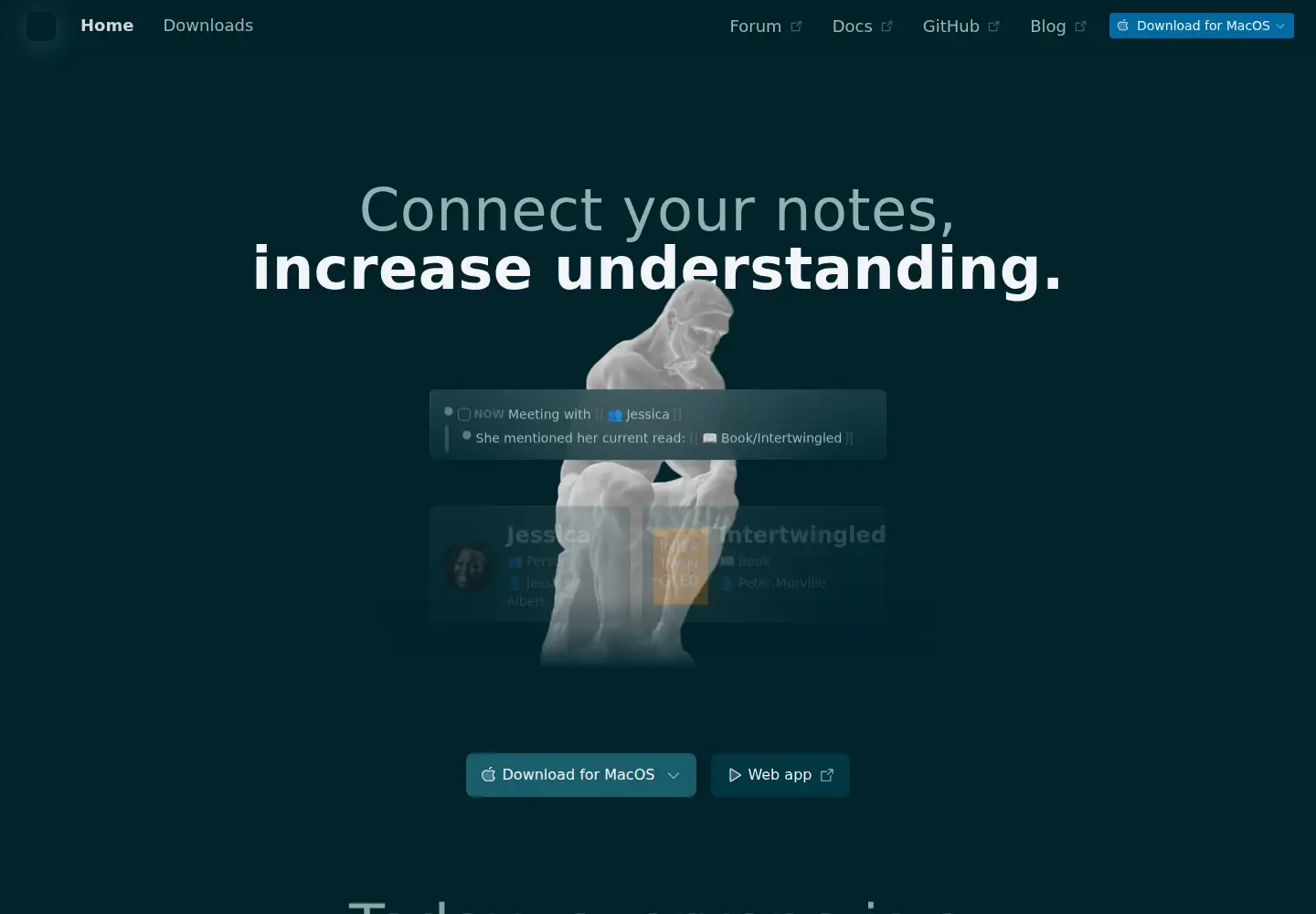 Captured homepage of logseq.com in the current scan