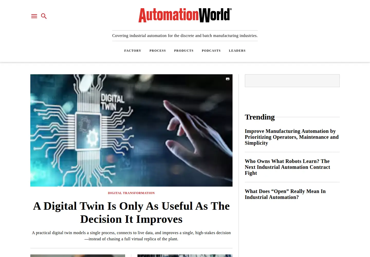 Captured homepage of automationworld.com in the current scan