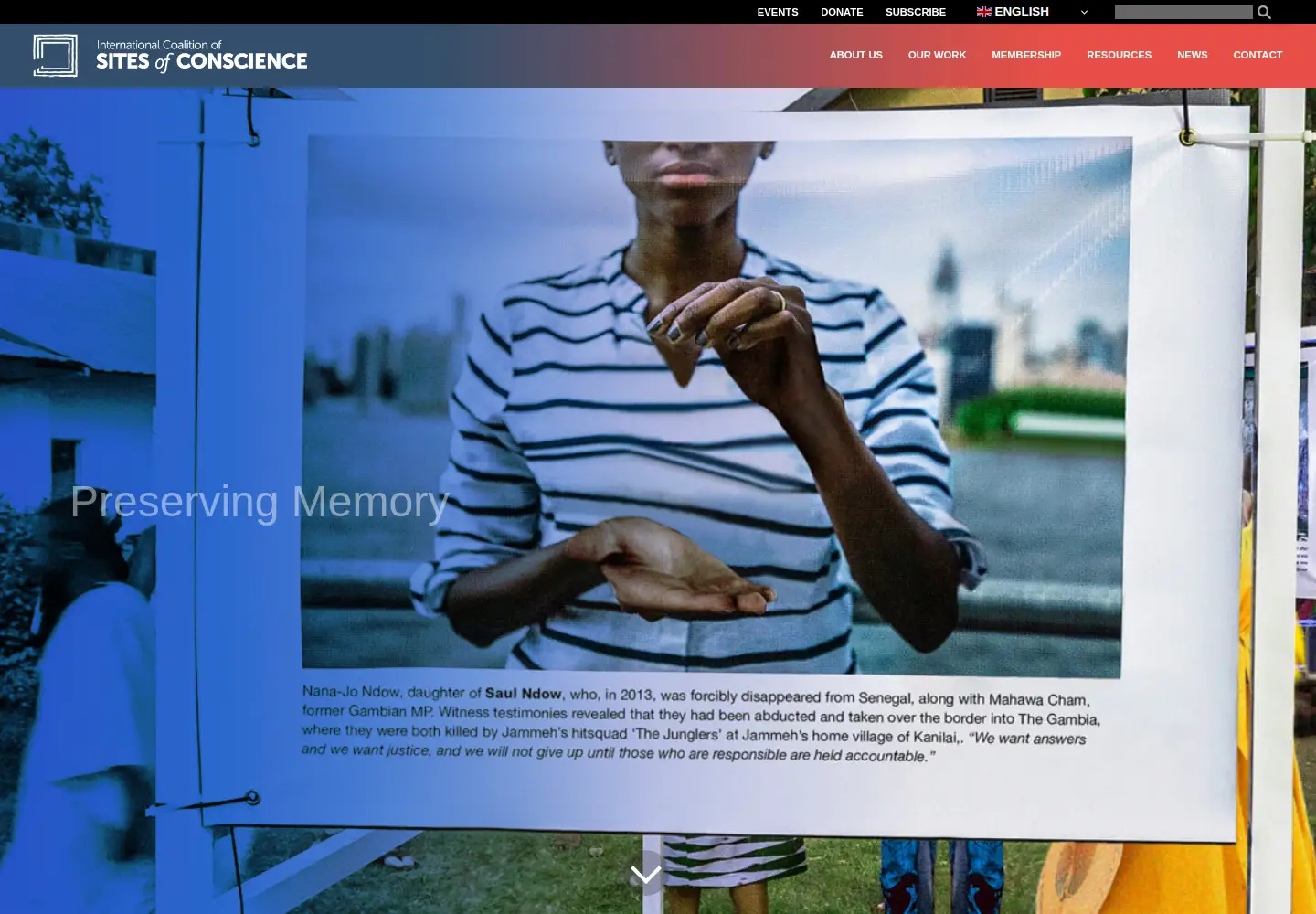 Captured homepage of sitesofconscience.org in the current scan