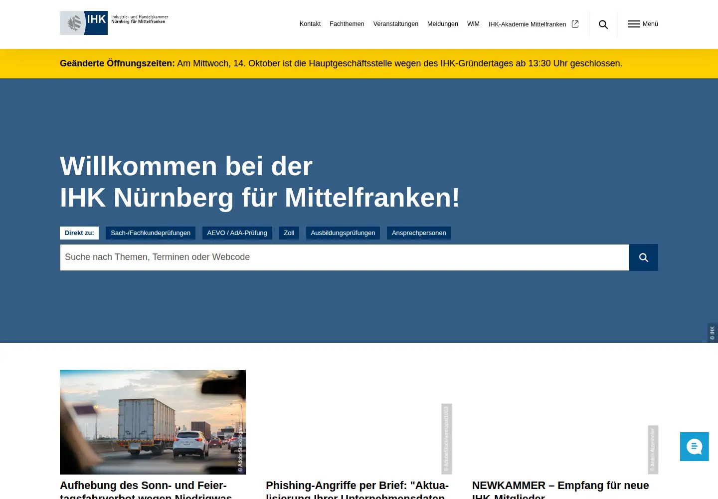 Screenshot of ihk-nuernberg.de