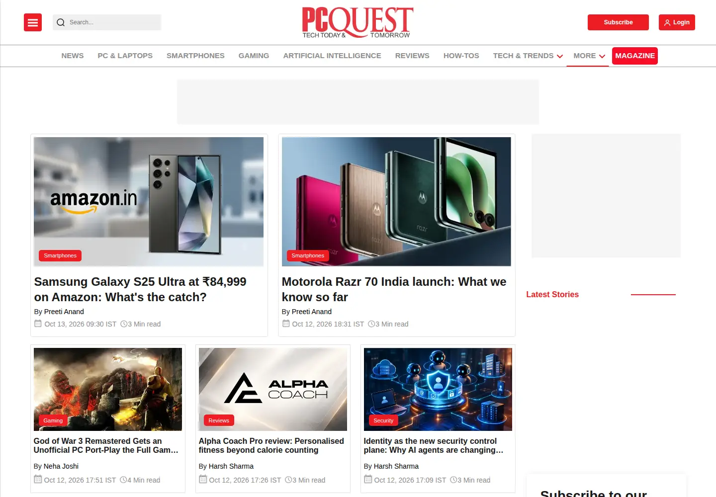 Captured homepage of pcquest.com in the current scan