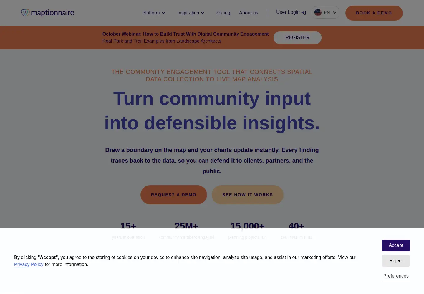 Captured homepage of maptionnaire.com in the current scan