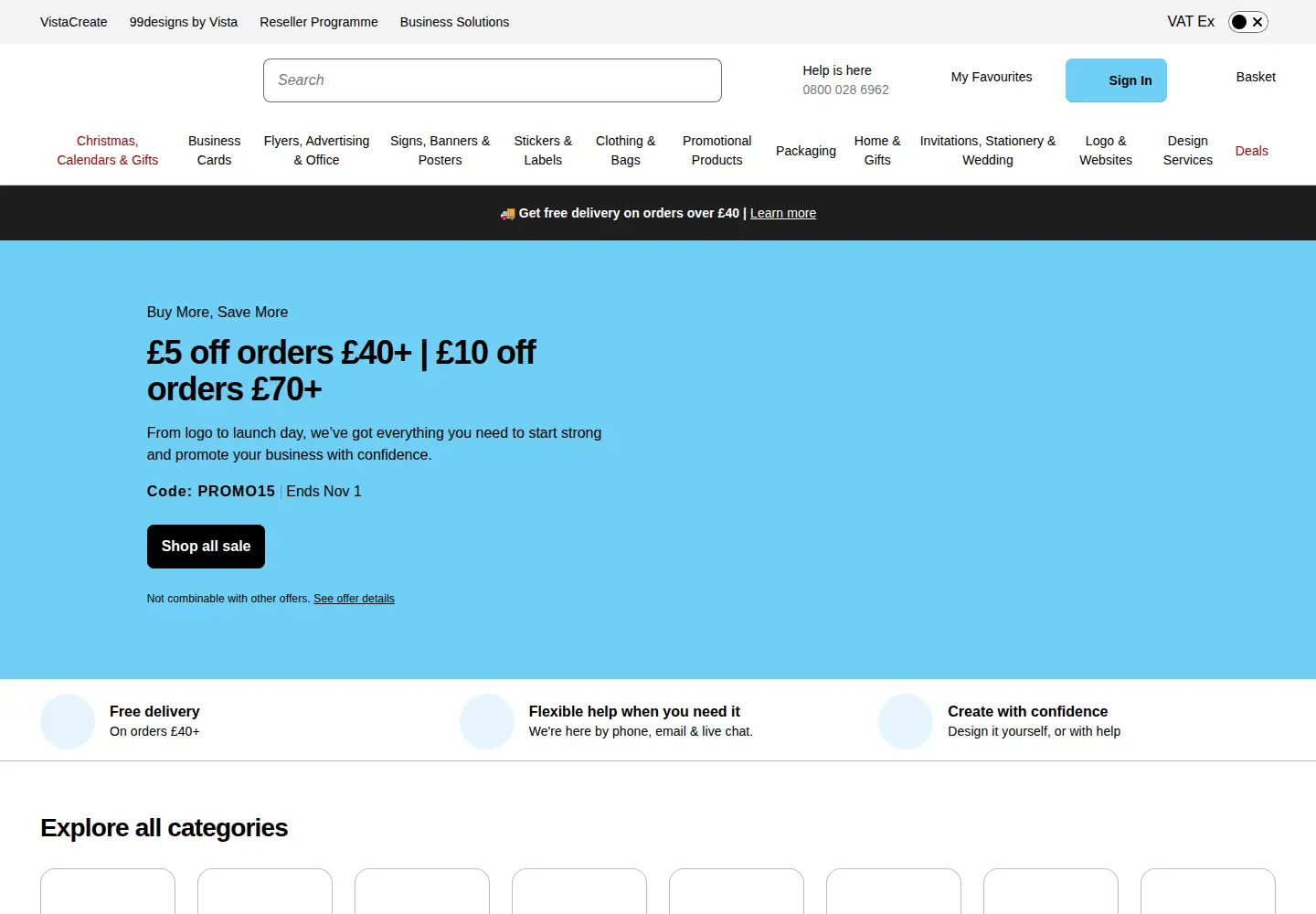 Screenshot of vistaprint.co.uk