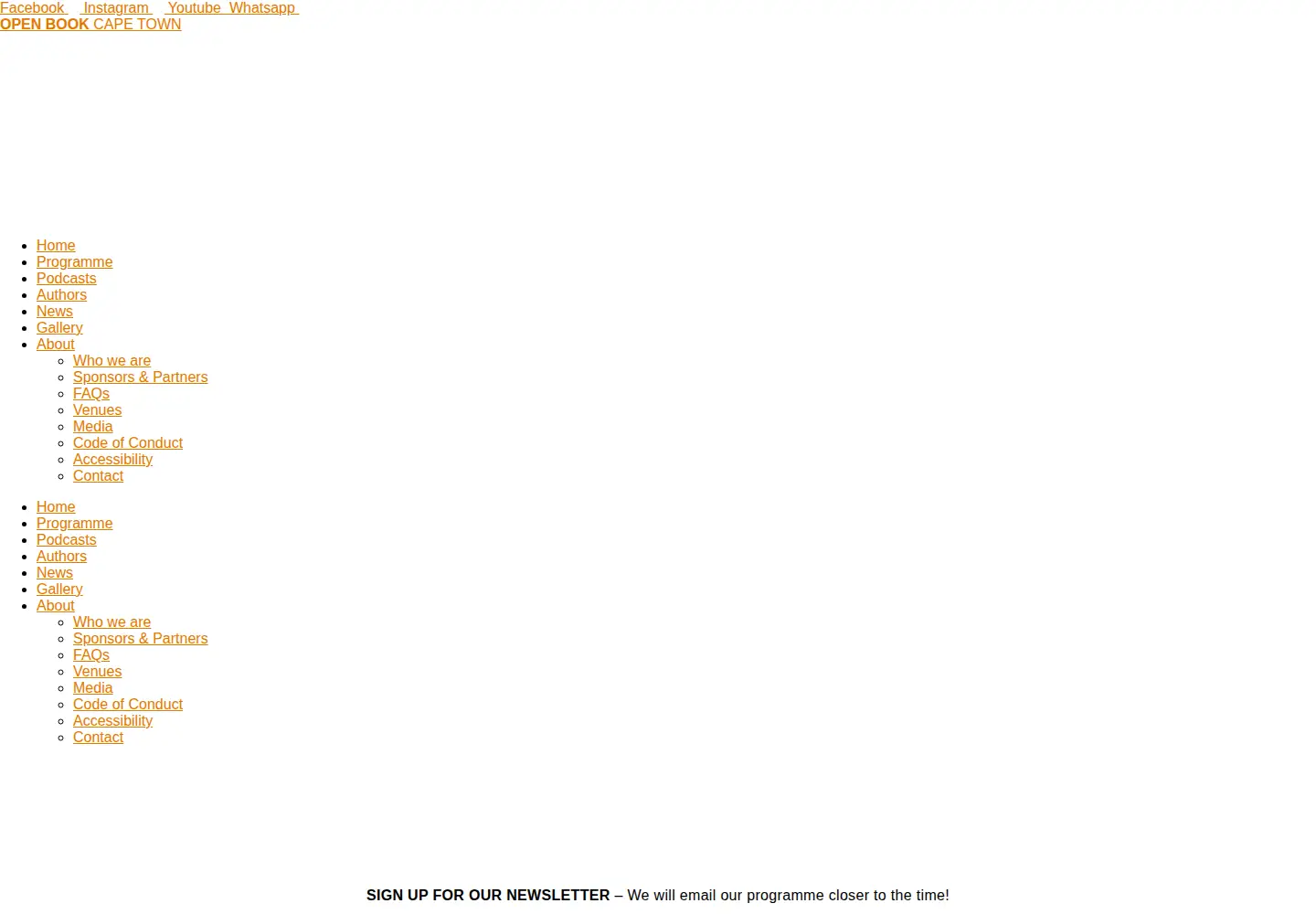 Captured homepage of openbookfestival.co.za in the current scan