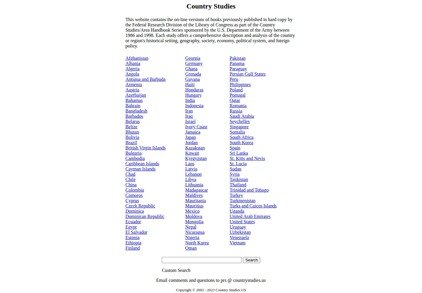 Captured homepage of countrystudies.us in the current scan