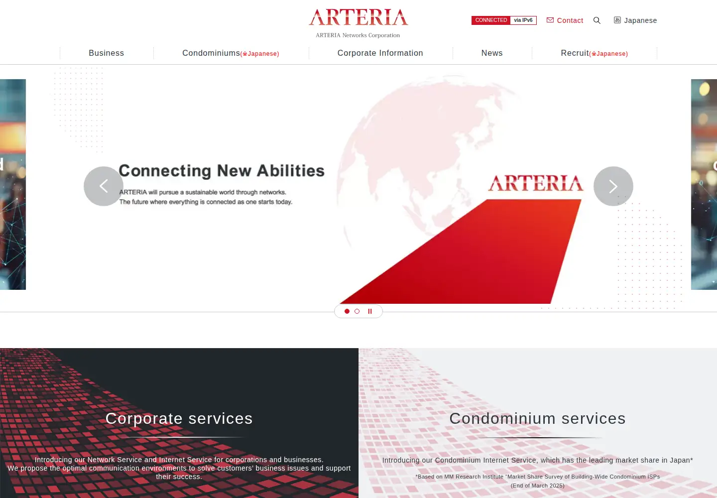 Captured homepage of arteria-net.com in the current scan