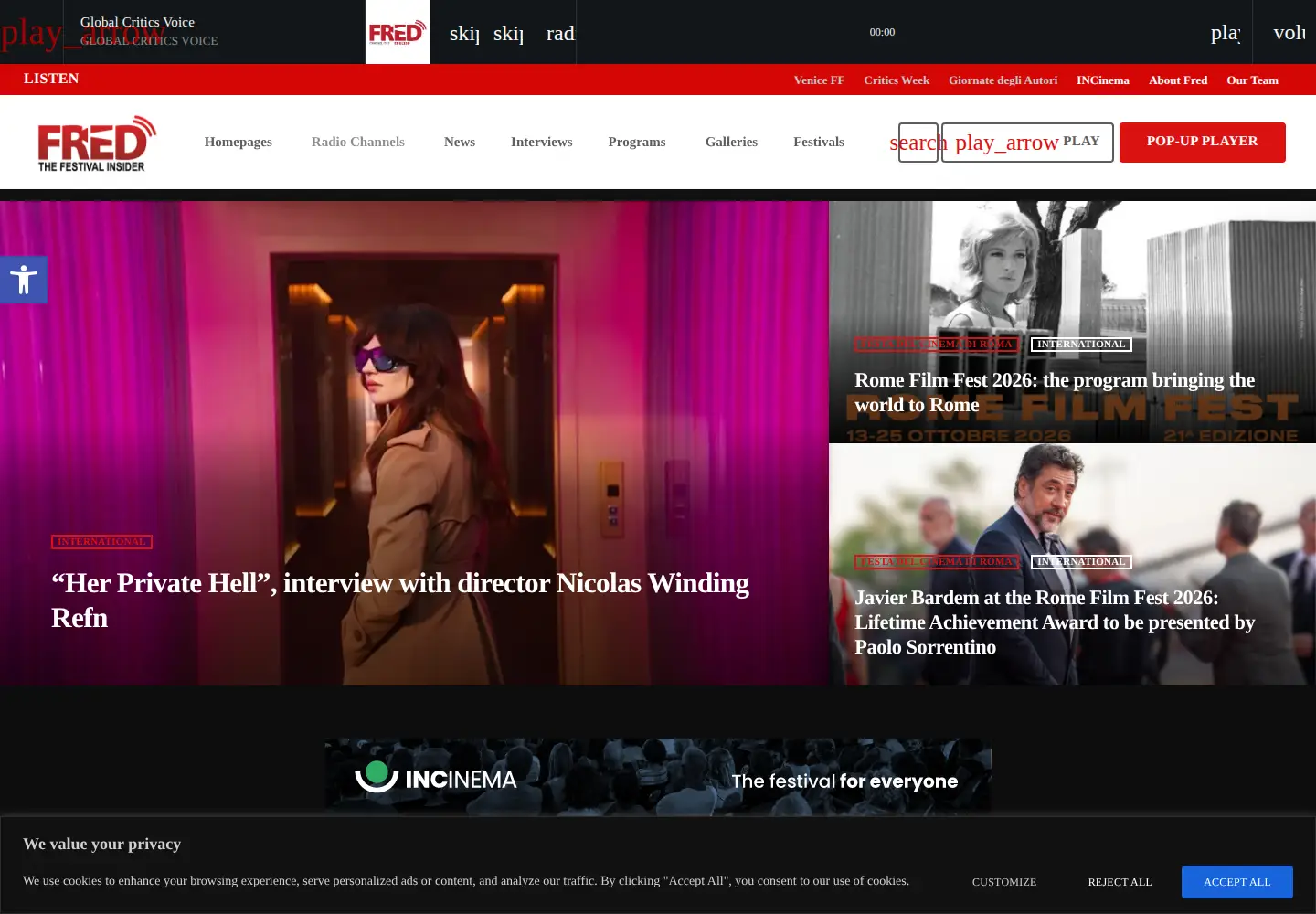 Captured homepage of fred.fm in the current scan