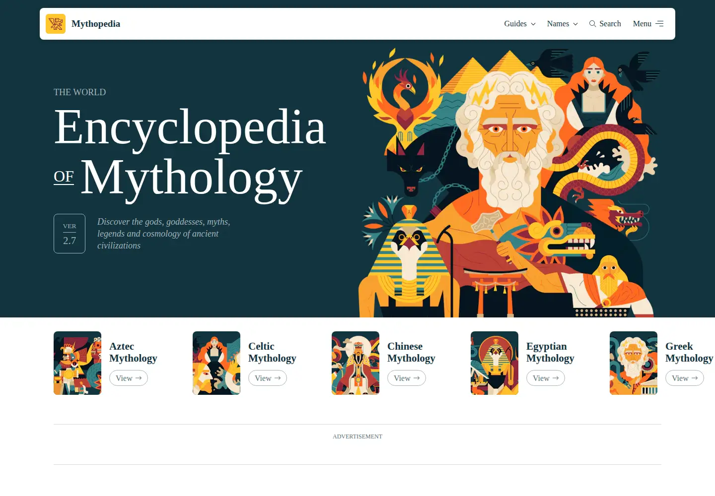 Captured homepage of mythopedia.com in the current scan