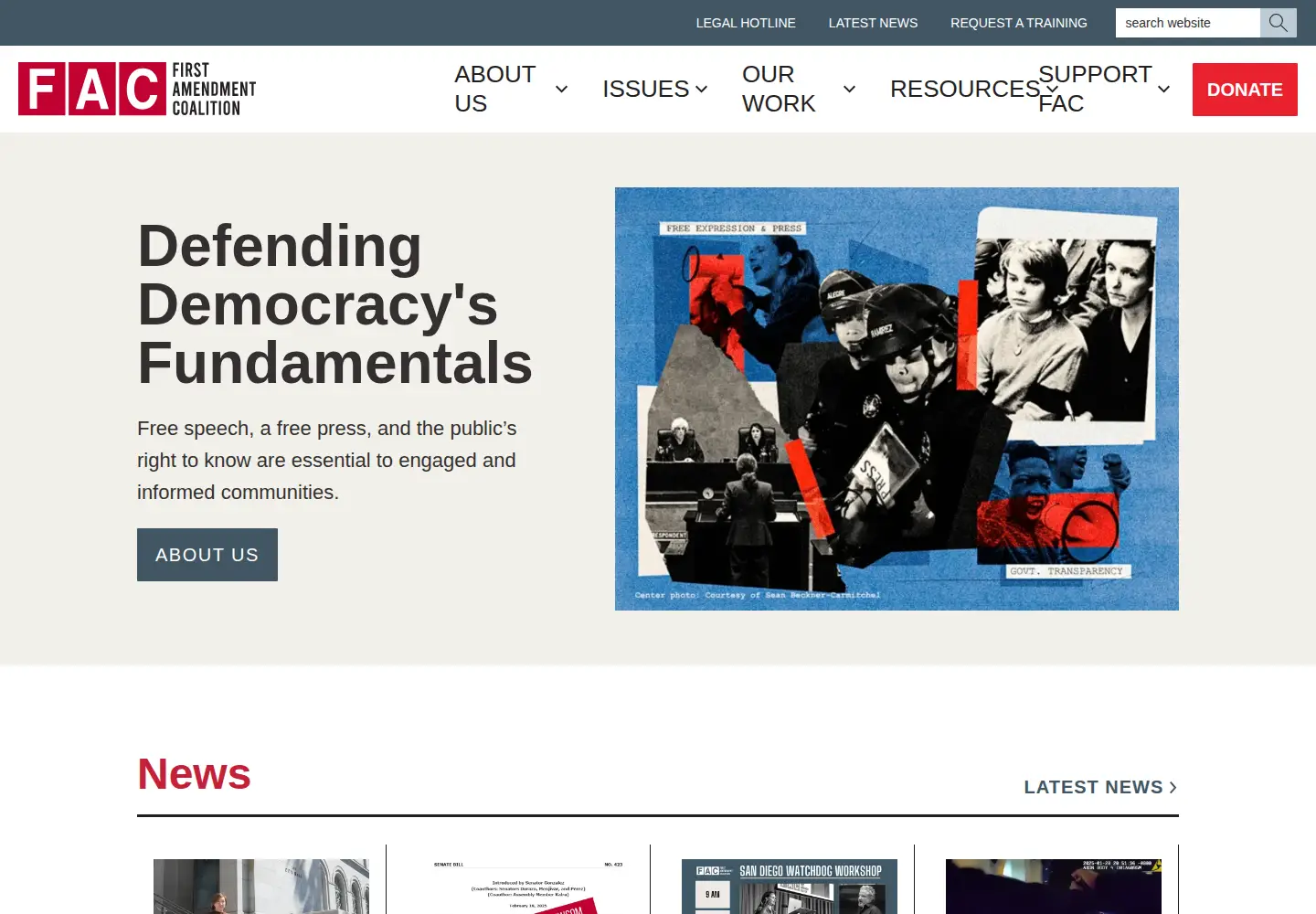 Captured homepage of firstamendmentcoalition.org in the current scan