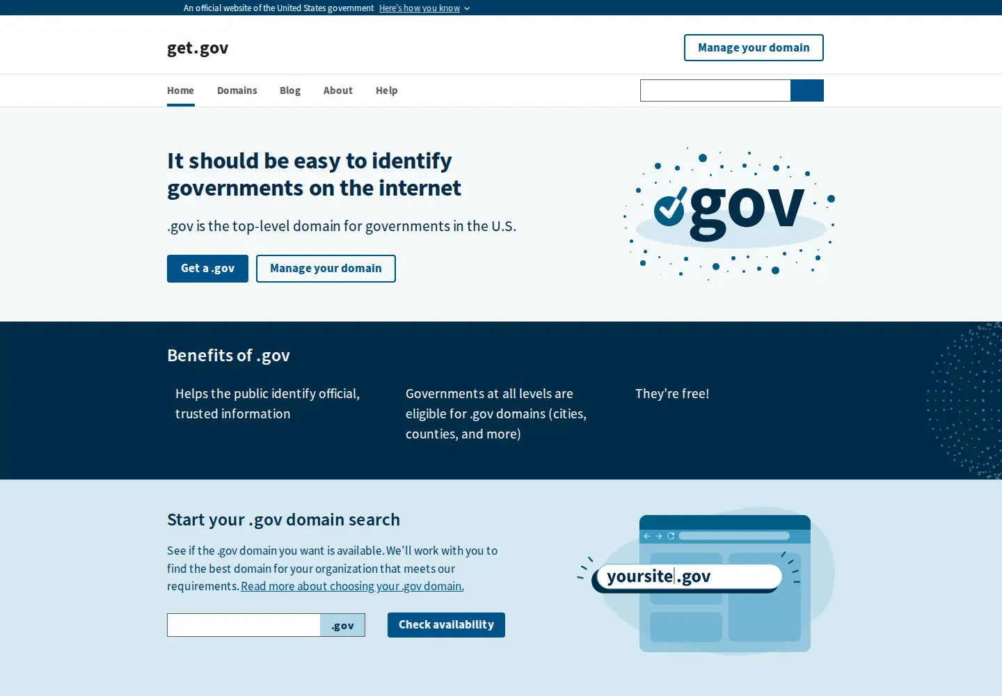 Captured homepage of dotgov.gov in the current scan