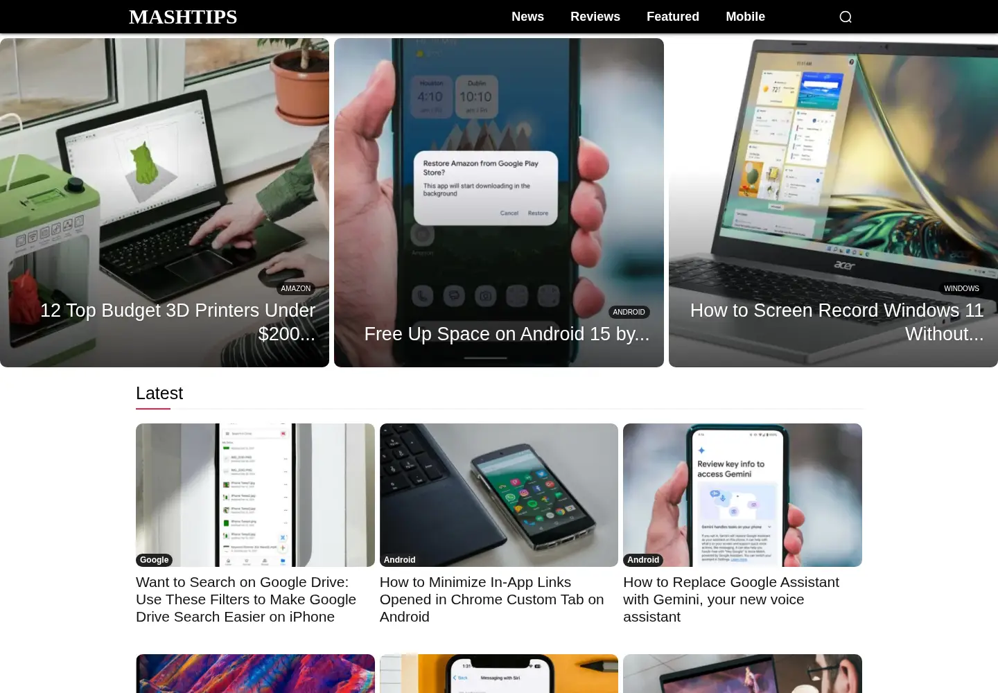 Captured homepage of mashtips.com in the current scan