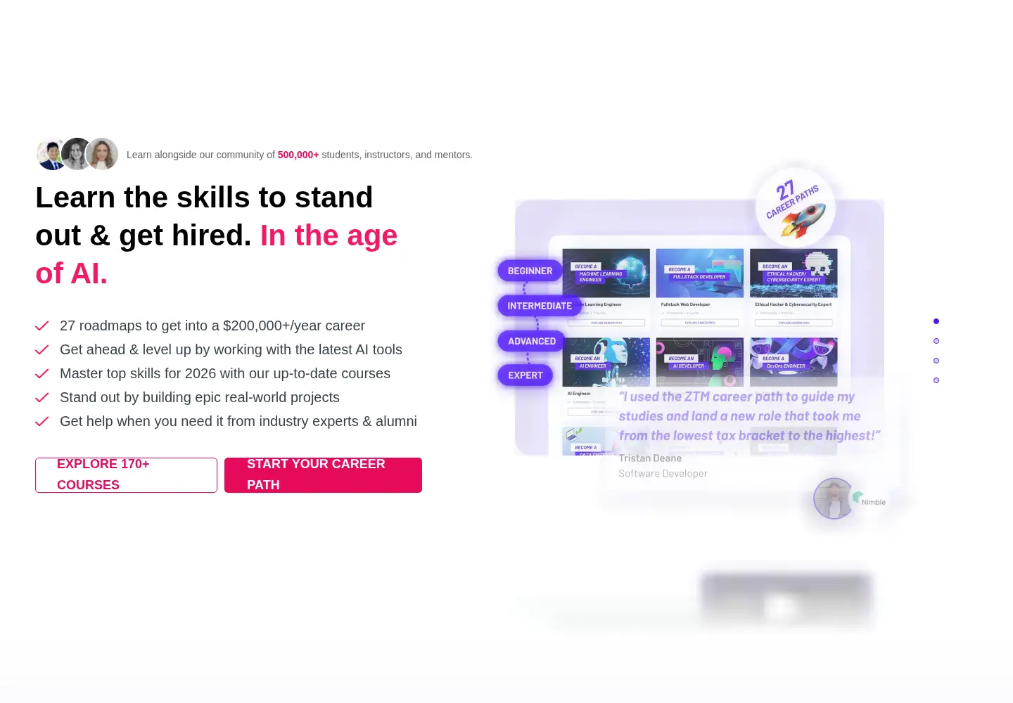Captured homepage of zerotomastery.io in the current scan
